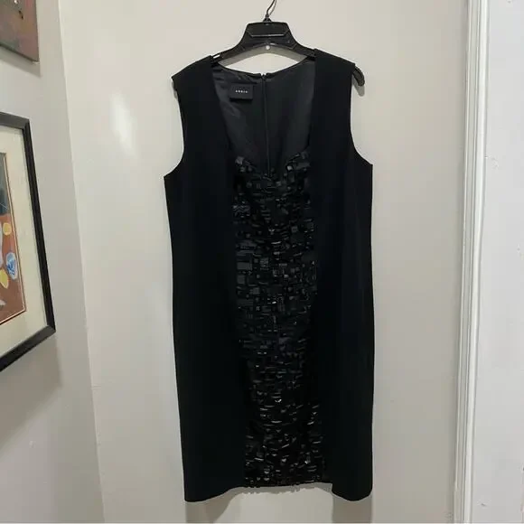 AKRIS Black Dress Size 16 Square Neck Knee Length Stud Embellishments MSRP $2500 - Picture 13 of 13